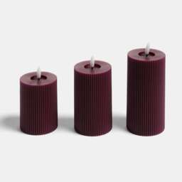 OHS Set of 3 Ribbed Flameless LED Candles Decorative Lights Party Home Red Burgundy
