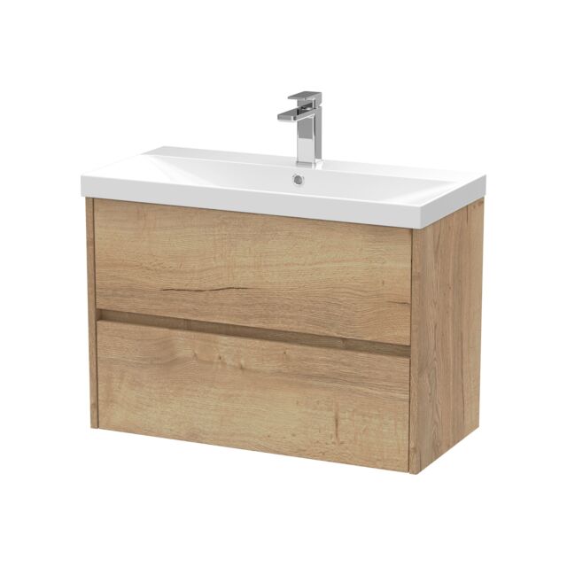 Balterley Chartley Contemporary 2 Drawer Wall Hung Vanity Unit with Thin Edge Basin, Autumn Oak, 800mm