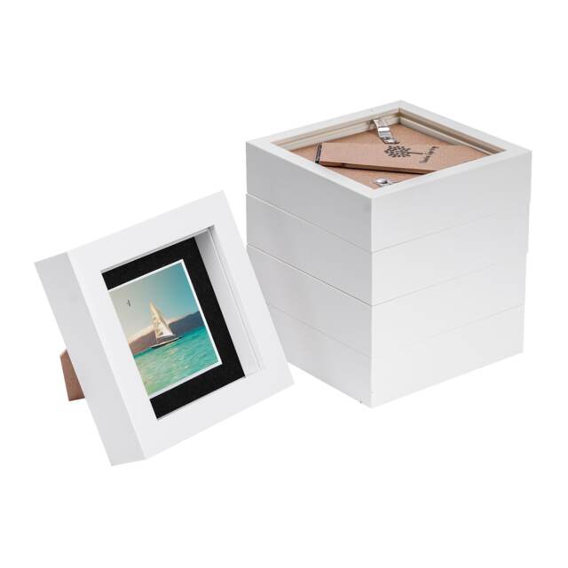 "Nicola Spring 4 x 4"" Photo Frames - Black Mount 3D Photo Frame Picture Frame Box Portrait Display Case & Spacer (12.5 x 12.5cm) x5"