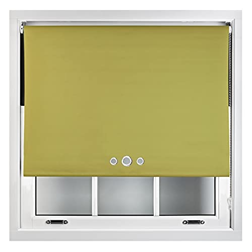 FURNISHED Custom Fit Blackout Roller Blinds with Triple Round Eyelets & Metal Fittings Green Green (W) 90cm x (L) 165cm