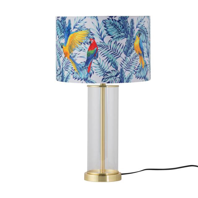 Aura - Satin Brass Table Lamp with Parrot Velvet Shade Gold Multi Large 1