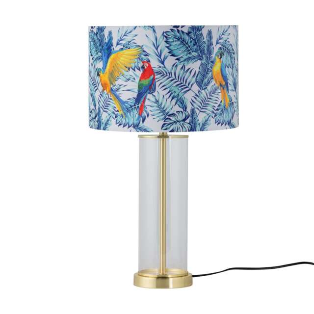 Aura - Satin Brass Table Lamp with Parrot Velvet Shade Gold Multi Large 1