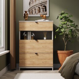 Norway 3 Drawer Open Deep Chest in Gold Craft Oak & Kashmir (Ready Assembled) Brown Gold Craft Oak & Kashmir