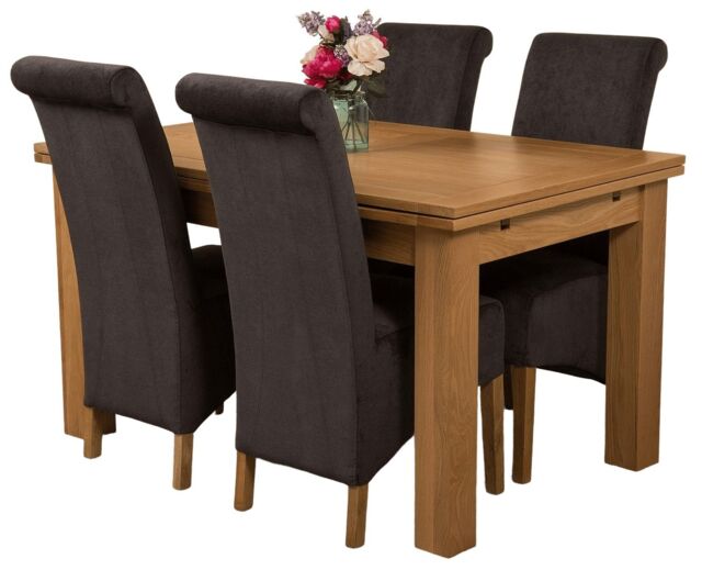 Richmond 140-220cm Oak Extending Dining Table & 4 Montana Fabric Chairs Black Black