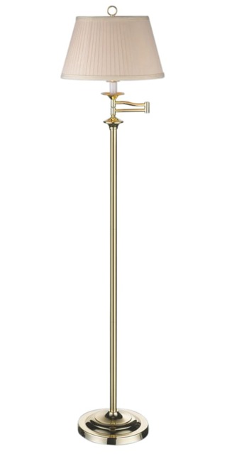 Traditional Polished Brass Swing Arm Floor Lamp with Cream Shade Gold Brass 1