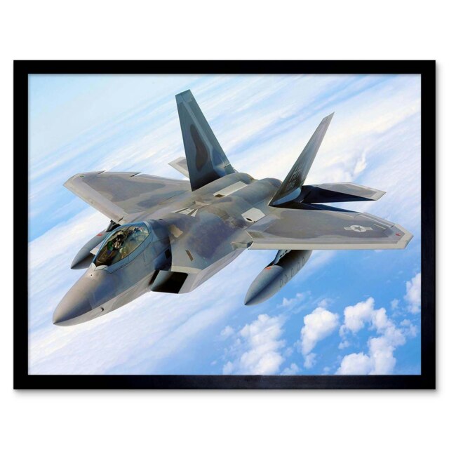 Military Air Plane Bomber Fighter Jet Fly F-22 Raptor Framed Wall Art Print