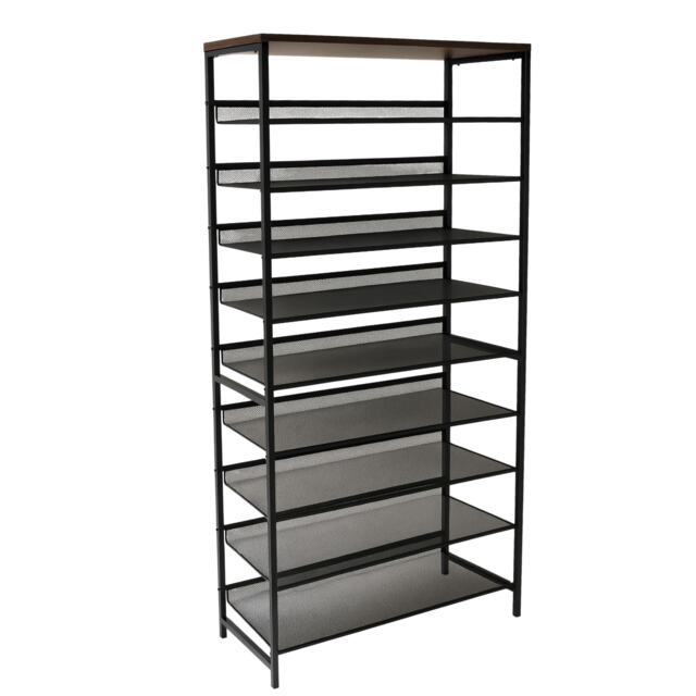 Industrial 10 Tier Shoe Rack Hallway Organiser Rustic