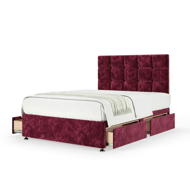 Neptune Spring Aubergine Chenille 4 Drawer Divan Set And Pearl Headboard Double
