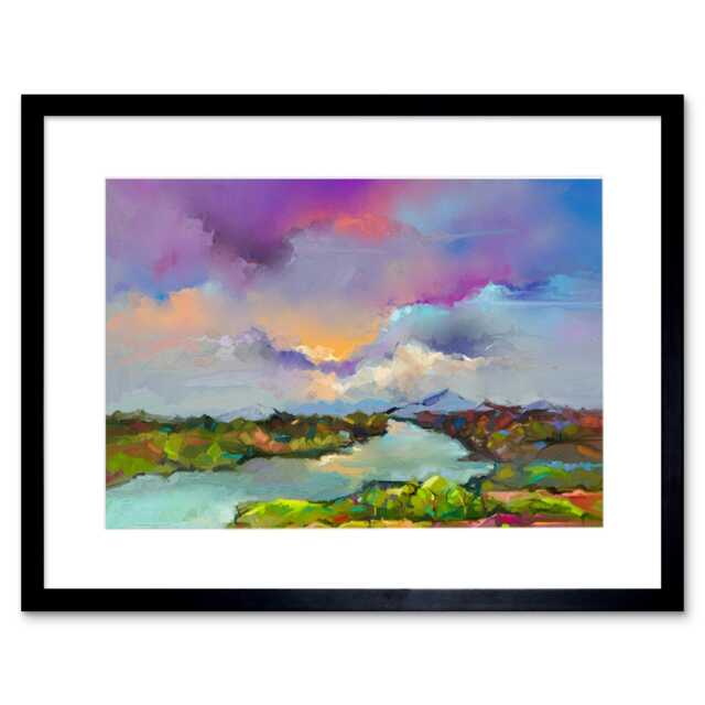 "Colourful River Landscape Sunrise Landscape 9x7"" Black Framed Wall Art Print"