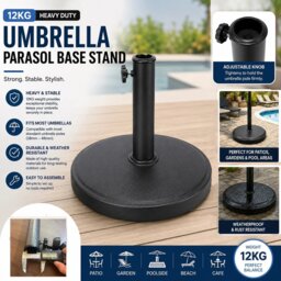 12KG Umbrella Parasol Base Heavy Duty Round Cast Iron Effect Metal Weather Resistant Outdoor Garden Patio Canopy Furniture Stand