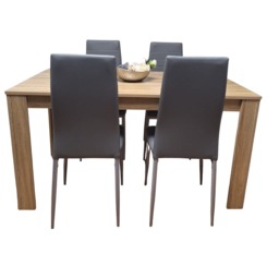 Dining Table and 4 Chairs Oak Effect Wood 4 Grey Faux Leather Chairs Dining Room