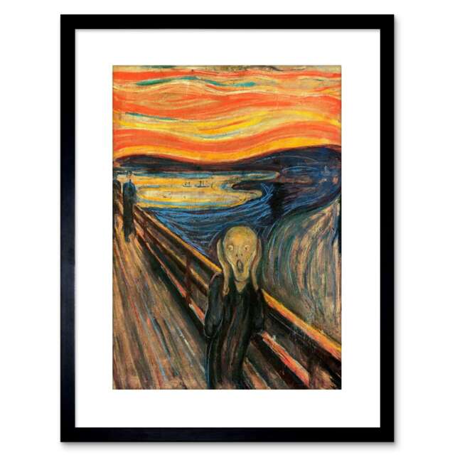 "Munch Scream Painting Old Master Reproduction 9x7"" Black Framed Wall Art Print"