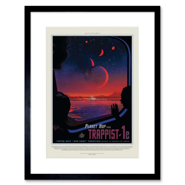 "NASA Space Travel Advert Trappist 1E Planet 9x7"" Black Framed Wall Art Print"
