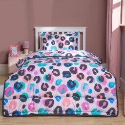 OHS Reversible Coverless 10.5 Tog Soft Plush All Year Round Duvet Cover and Pillowcase Bedding Set Pink Leopard Single