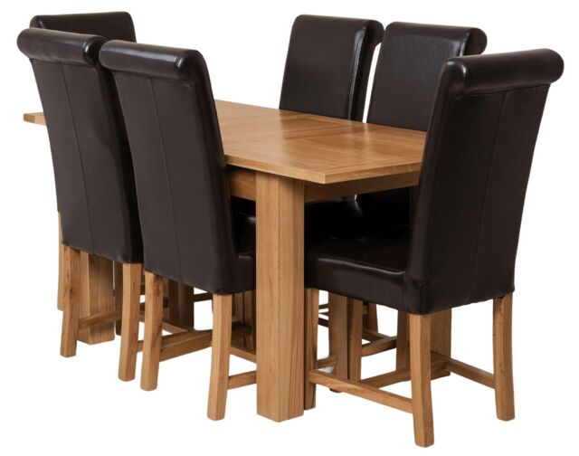 Hampton 120-160cm Oak Extending Dining Table & 6 Washington Leather Chairs Brown Brown