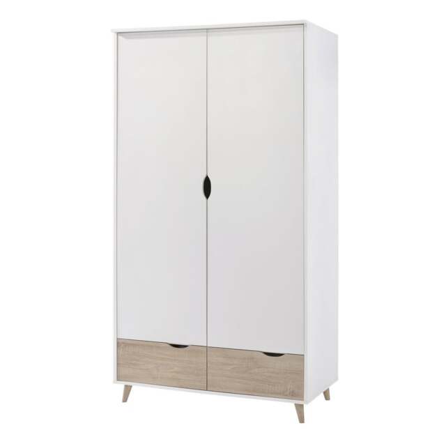 Stockholm 2 Door Wardrobe - Particle Board - L58 x W100 x H190 cm - Oak/White White