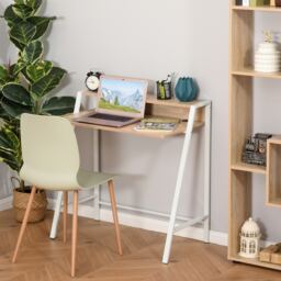 HOMCOM Writing Desk Computer Table Home Office PC Laptop Workstation Storage Shelf 84L x 45W cm White and Oak