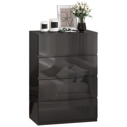 HOMCOM Bedroom Chest of Drawers, 4 Drawers Dresser, Drawer Unit, Black Black High gloss black 55W x 34D x 80H cm