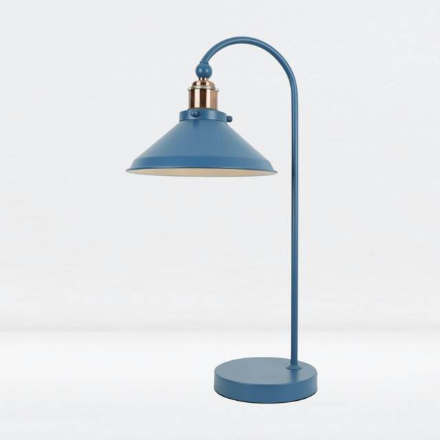 First Choice Lighting Maxwell Mirage Blue Brushed Copper Task Table Lamp Blue Copper Large