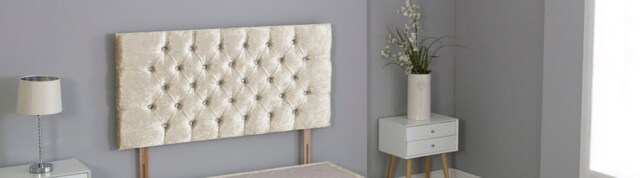 "Cream Crush Velvet Chesterfield Crystal Button Headboard Cream 4FT Small Double 20""inch Headboard"