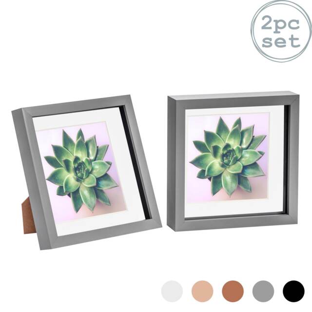 "Nicola Spring 8 x 8"" Photo Frames - Grey/White Mount - 3D Picture Frame Box Portrait Display Case (22.5 x 22.5cm) Set of 2"