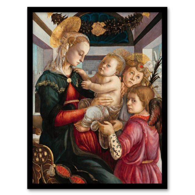 "Madonna and Child with Angels Botticelli Vintage Framed Wall Art Print 12X16"""