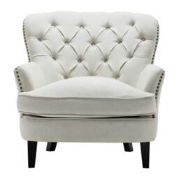 Living and Home Classic Buttoned Back Linen Armchair - Off White