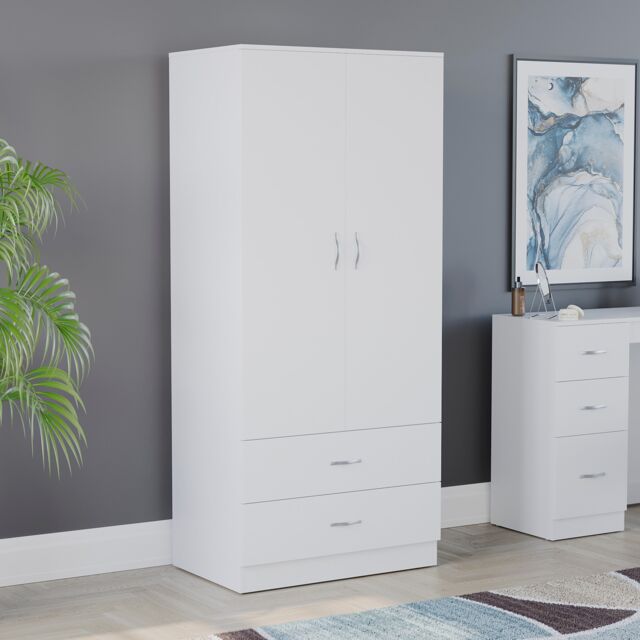 Vida Designs Riano 2 Door 2 Drawer Wardrobe With Shelf & Clothes Rail, White