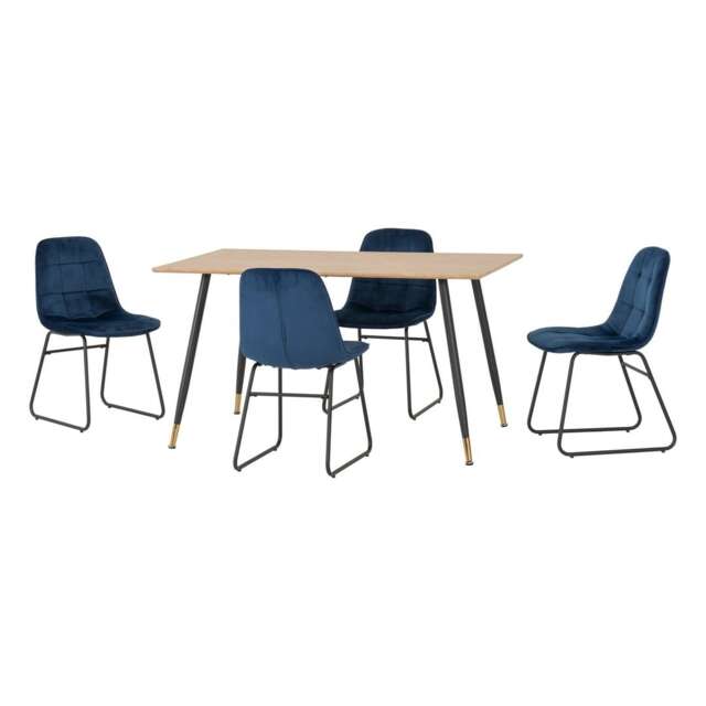 Hamilton & Lukas Medium Indoor Dining Set - Medium Oak Effect - Sapphire Blue Velvet