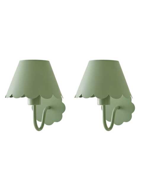 ValueLights Hallie Pair of Green Scallop Rechargeable Wall Lights Green
