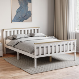 Vida Designs Milan 4ft6 Double Bed Wood Frame, High Foot End, White & Pine, 135 x 190cm