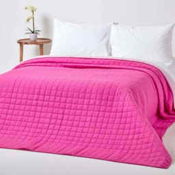 Homescapes Cotton Quilted Reversible Bedspread Pink and Cerise - 150 x 200 cm