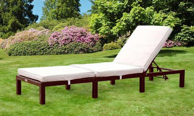 Rattan Day Bed Sun Lounger Recliner Chair In Brown