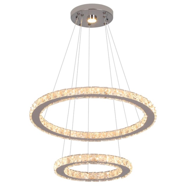 LED Crystal Chandelier Ring Silver Hanging Pendant Light 3 Color Lights