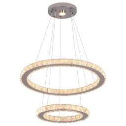 LED Crystal Chandelier Ring Silver Hanging Pendant Light 3 Color Lights