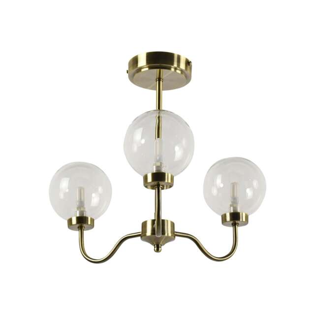 Totley - Antique Brass 3 Arm Ceiling Light with Clear Glass Shades