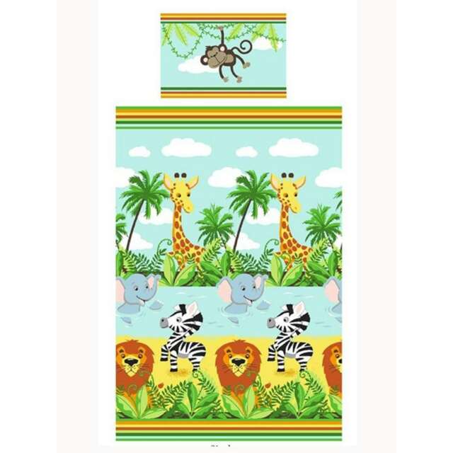Bedding & Beyond Jungle-Tastic Duvet Cover Set - Blue/Green/Yellow - Junior Blue Single