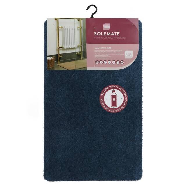 JVL Solemate Machine Washable Bath Mat 50x80cm - Navy Blue Blue