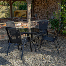 Outdoor 4 Person Round Glass Top Garden Patio Dining Table Chairs Set