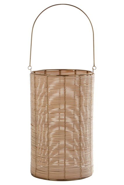 Orsina Hurricane Candle Holder, Rattan and Iron Frame Candle Holder, Rustic Design with Sleek Handle
