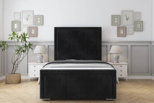 "Sloomy Lancaster Black Naples Bed Frame With 50"" Upholstered Headboard 2'6 Small Single"