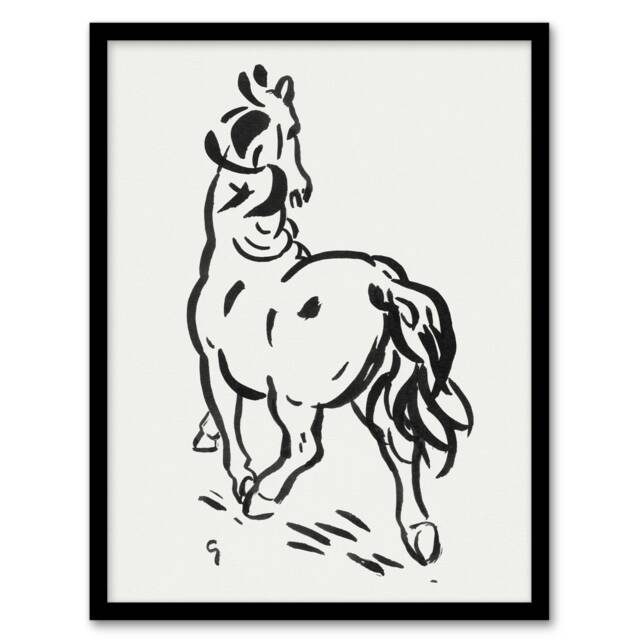 "Horse Black And White Ink Sketch Leo Gestel Framed Wall Art Print 12X16"""
