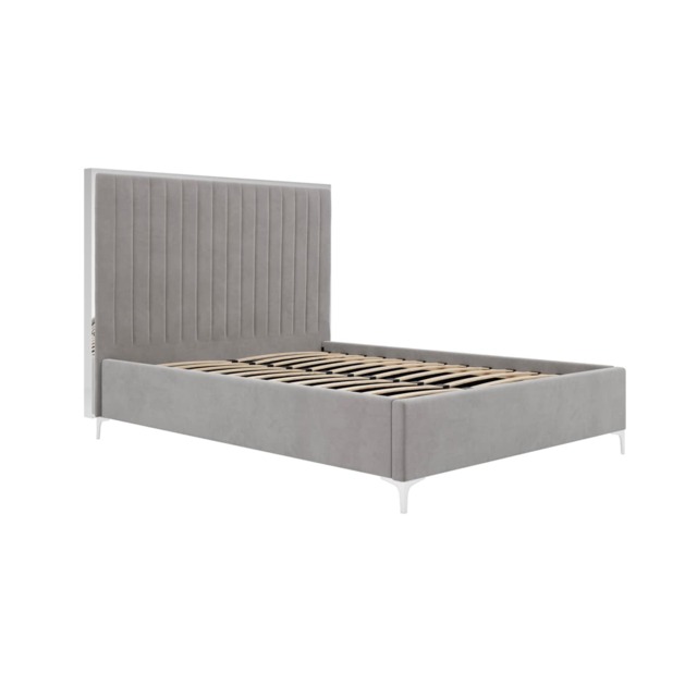Berkeley Double Bed - Velvet - L207 x W153 x H142.5 cm - Soft Mink Grey