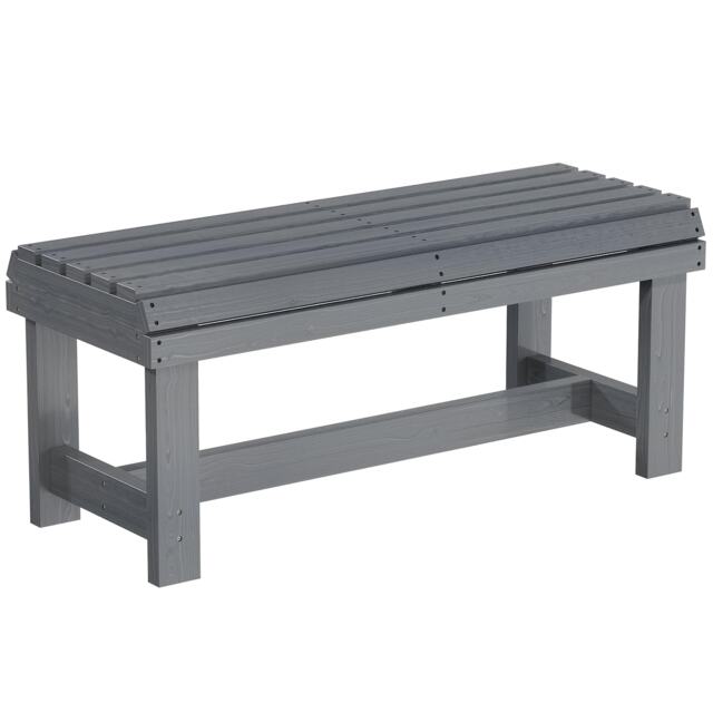 Outsunny Wooden Garden Bench, 2 Seater Slatted Outdoor Bench Grey Grey Embossed Finish Not provided