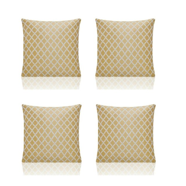 Two Tone Geometric Jacquard 45cm x 45cm Ochre Cushion Set of 4 Yellow White 45cm x 45cm x 10cm 4