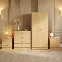 Vida Designs Riano 4 Piece Bedroom Set (2x 2 Drawer Bedside Chest, 4 Drawer Chest, 2 Door Wardrobe) - Pine