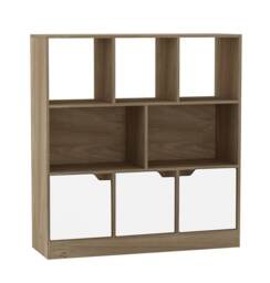 Asymmetrical 8 Cube Oak Freestanding Bookcase Shelf Storage Unit with 3 Doors White Plain Doors - White 1