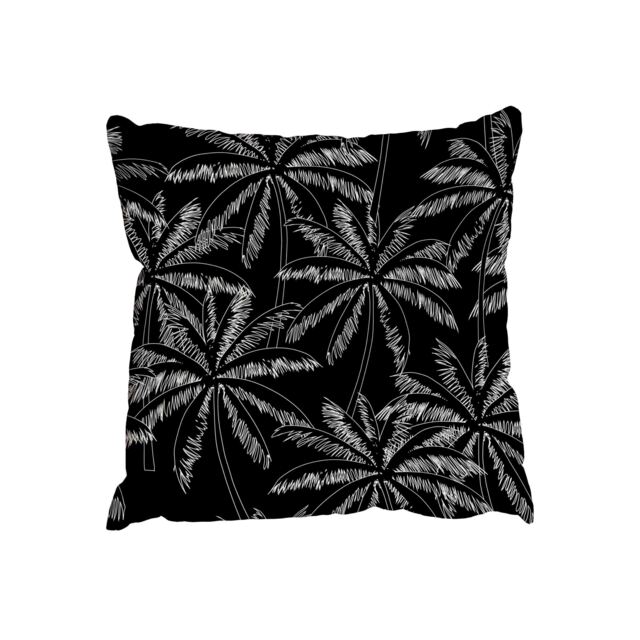 White outline palm trees on the black (Outdoor Cushion)