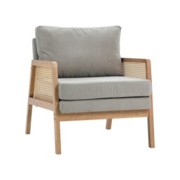 Living and Home Modern Cushioned Wood Armchair- Light Grey
