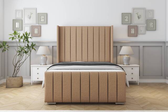"Sloomy Melbourne Latte Dumfries Bed Frame With Mattress With 50"" Upholstered Wingback Headboard 3' Single"
